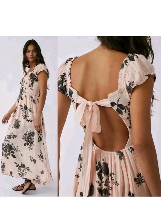 Free People Dresses & Skirts - 💐Free People Forget Me Not Midi Dress Sz M Peach Floral Cottagecore Smock Boho